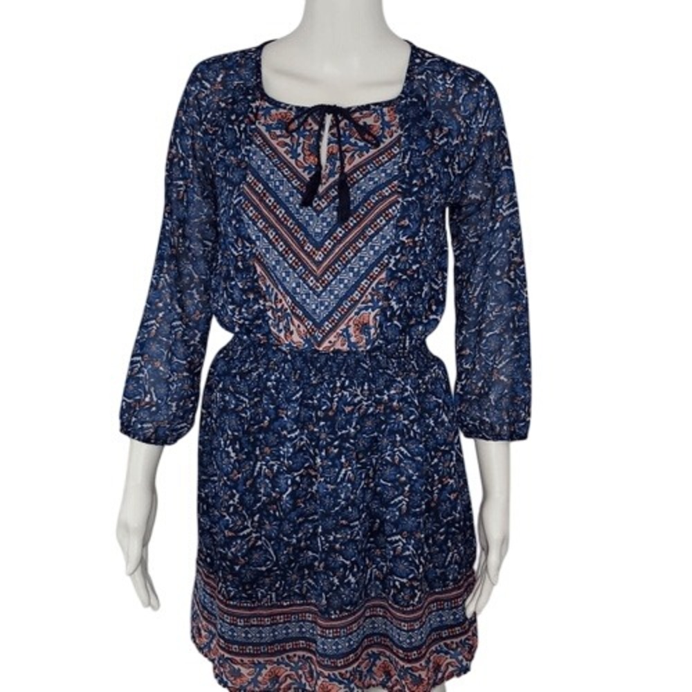 Lucky Brand Blue & Orange Floral Boho Dress